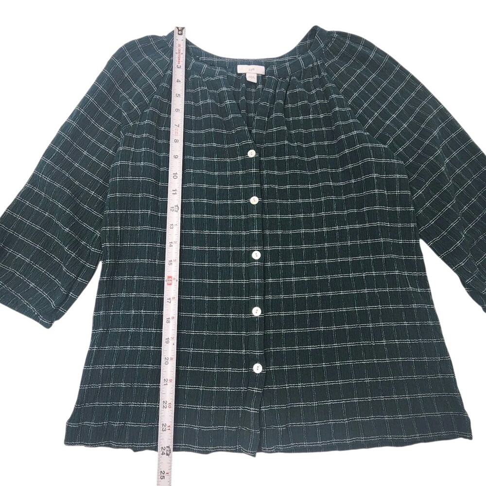 J Jill Blouse Green Plaid Button Front Relaxed Fit 3/4 Sleeve Top Womens Small - Picture 10 of 13